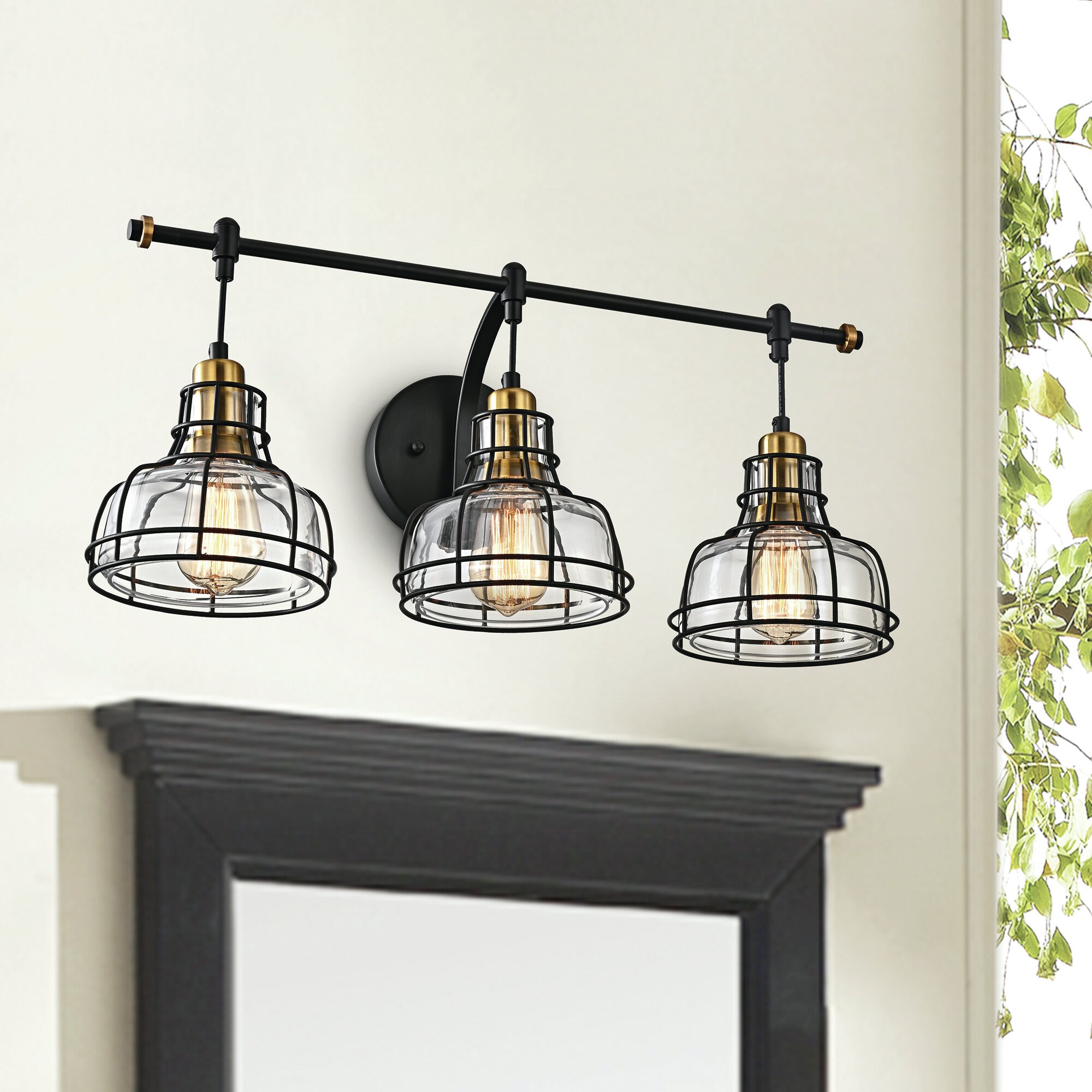 Black And Gold Vanity Light Fixtures - Led Two Light Wall Lamp Vanity